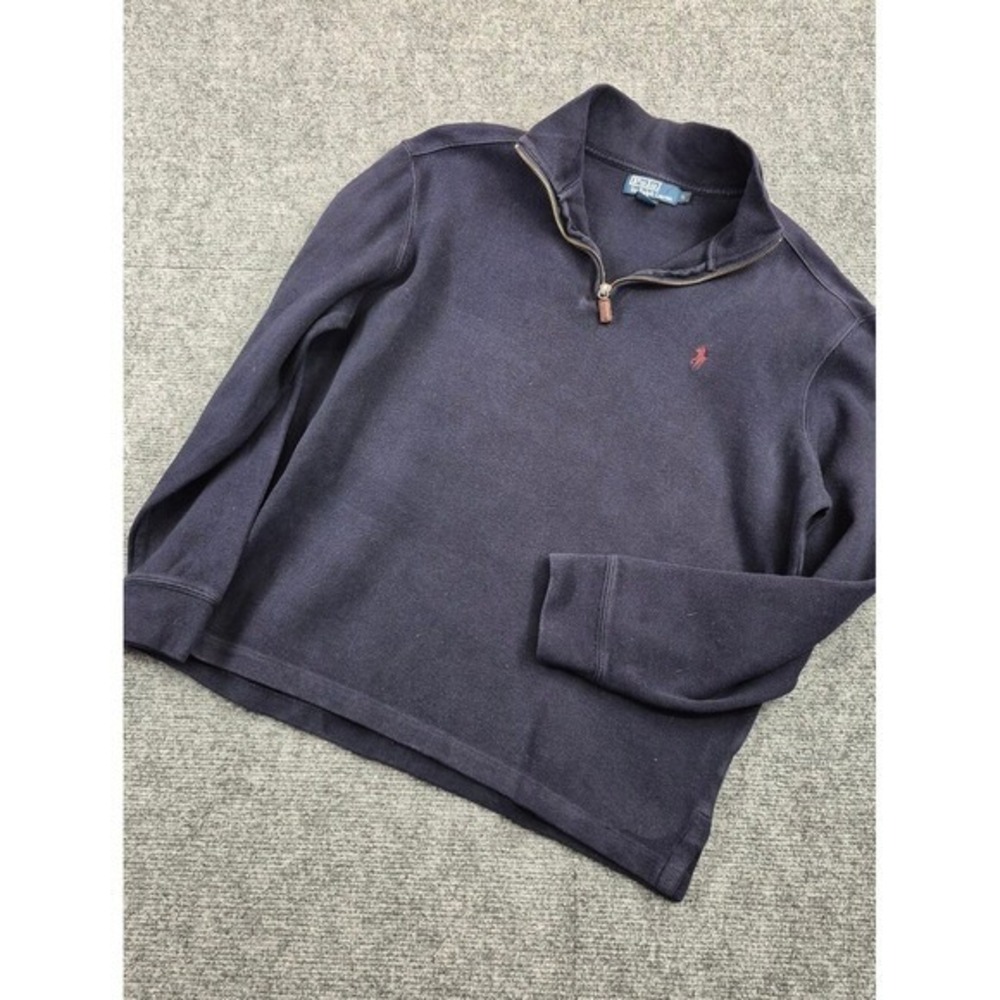 Polo Ralph Lauren Mens Navy Blue Quarter Zip Pullover Cotton Knit Sweater Large